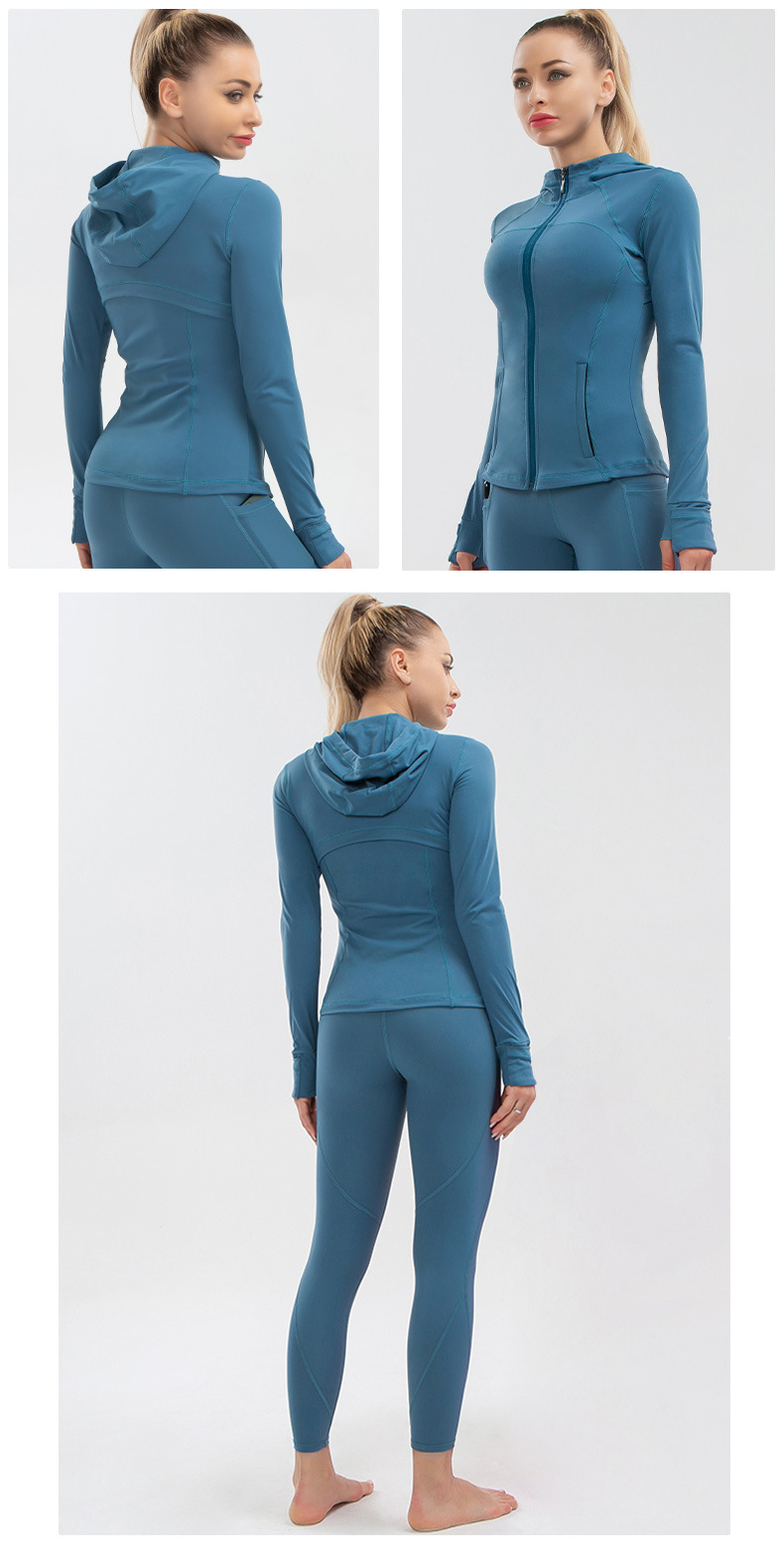 China Women sports hooded zipper jacket high elastic running top custom  long sleeve workout yoga coat factory and suppliers
