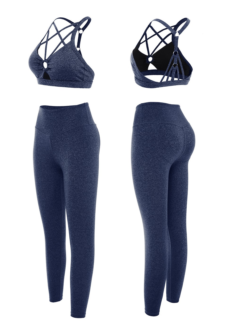 Dropship 2 Pieces Contrast Color Patchwork Yoga Set, Wide Strap Sports Bra  & Overlap Leggings, Women's Activewear to Sell Online at a Lower Price