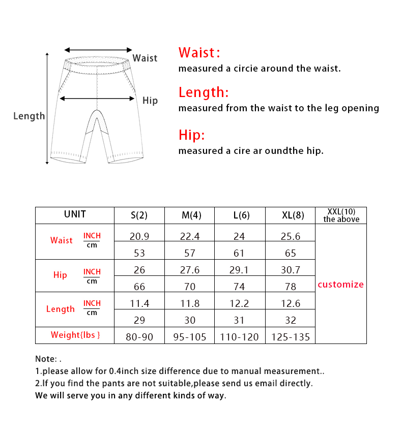 裤子英文尺码